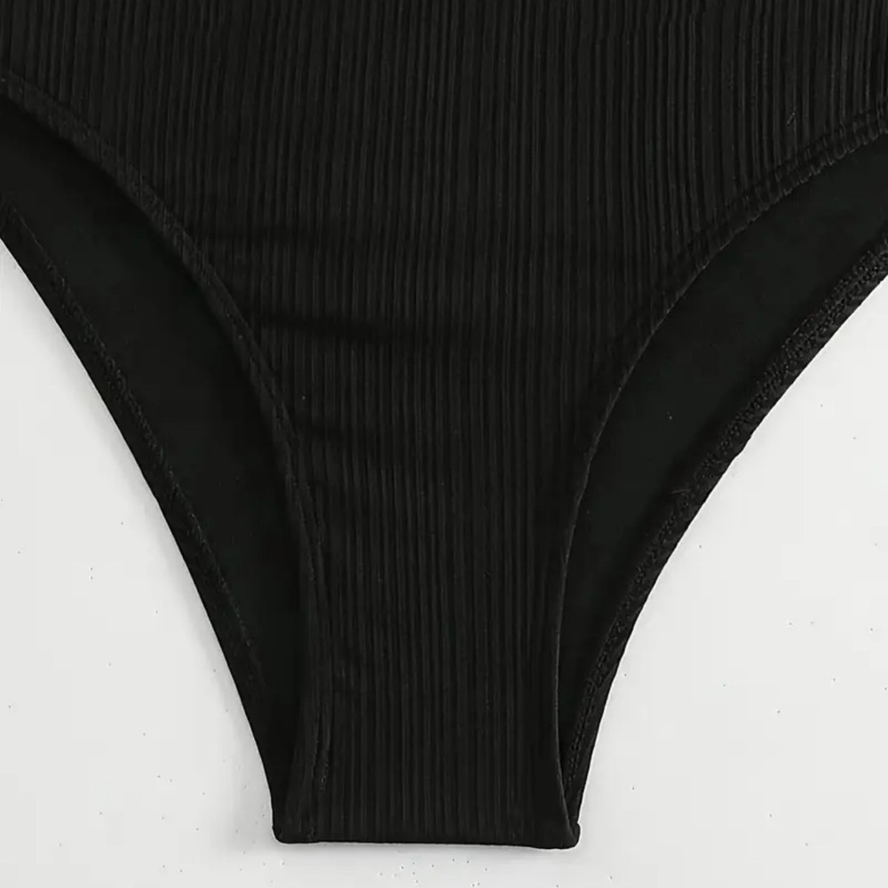 Black Textured Halter High Waisted Bikini Set - Picture 5 of 7